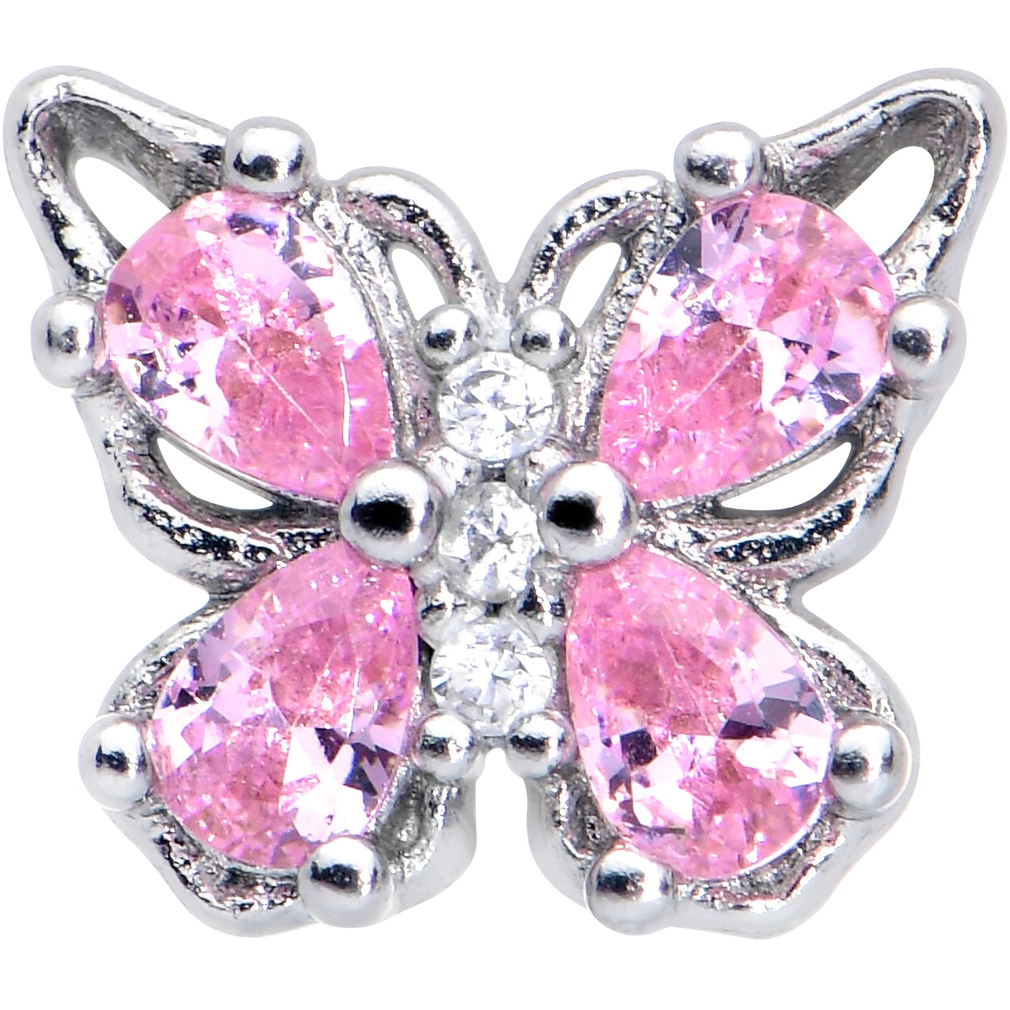 20G 7mm Pink Gem Baroque Beauty Butterfly Left Side Nose Screw