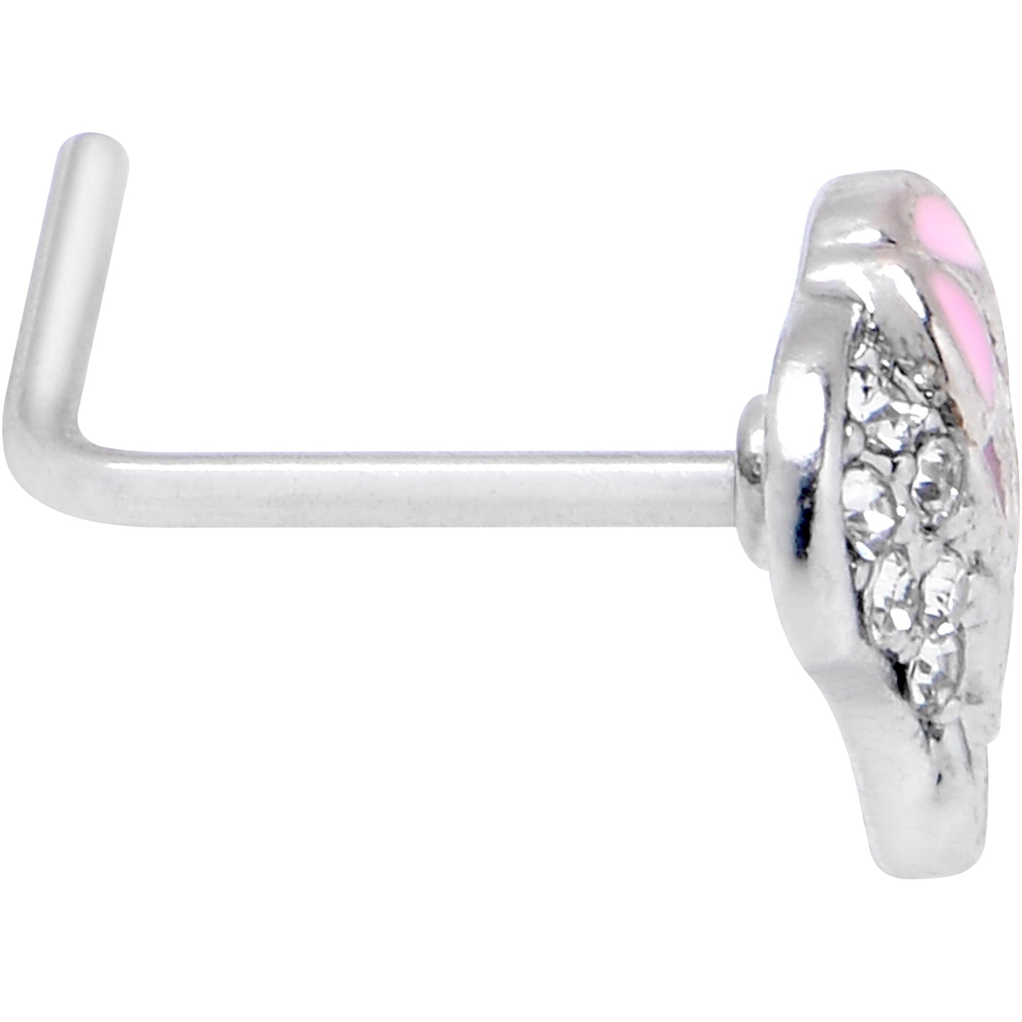 20G 7mm Clear Gem Heavenly Heart Angel Wing Pink L Shape Nose Ring