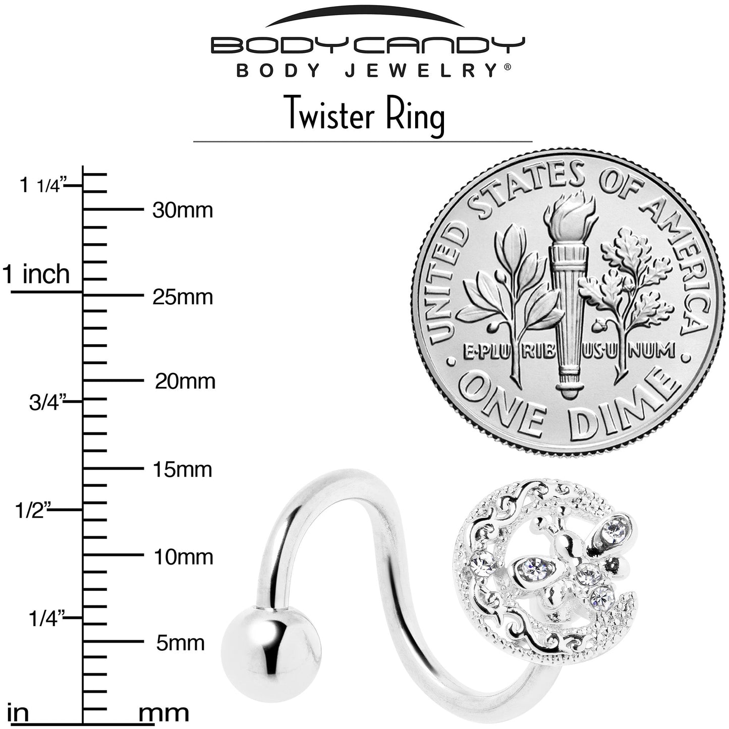 Clear Gem Lunar Dragonfly Spiral Twister Belly Ring