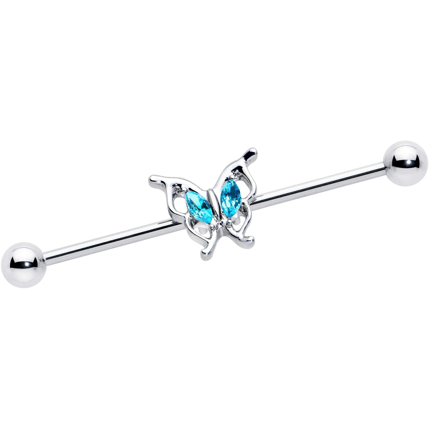 14G Blue Gem Fancy Fab Butterfly Industrial Barbell 38mm