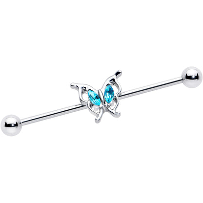 14G Blue Gem Fancy Fab Butterfly Industrial Barbell 38mm