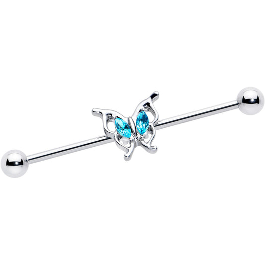 14G Blue Gem Fancy Fab Butterfly Industrial Barbell 38mm