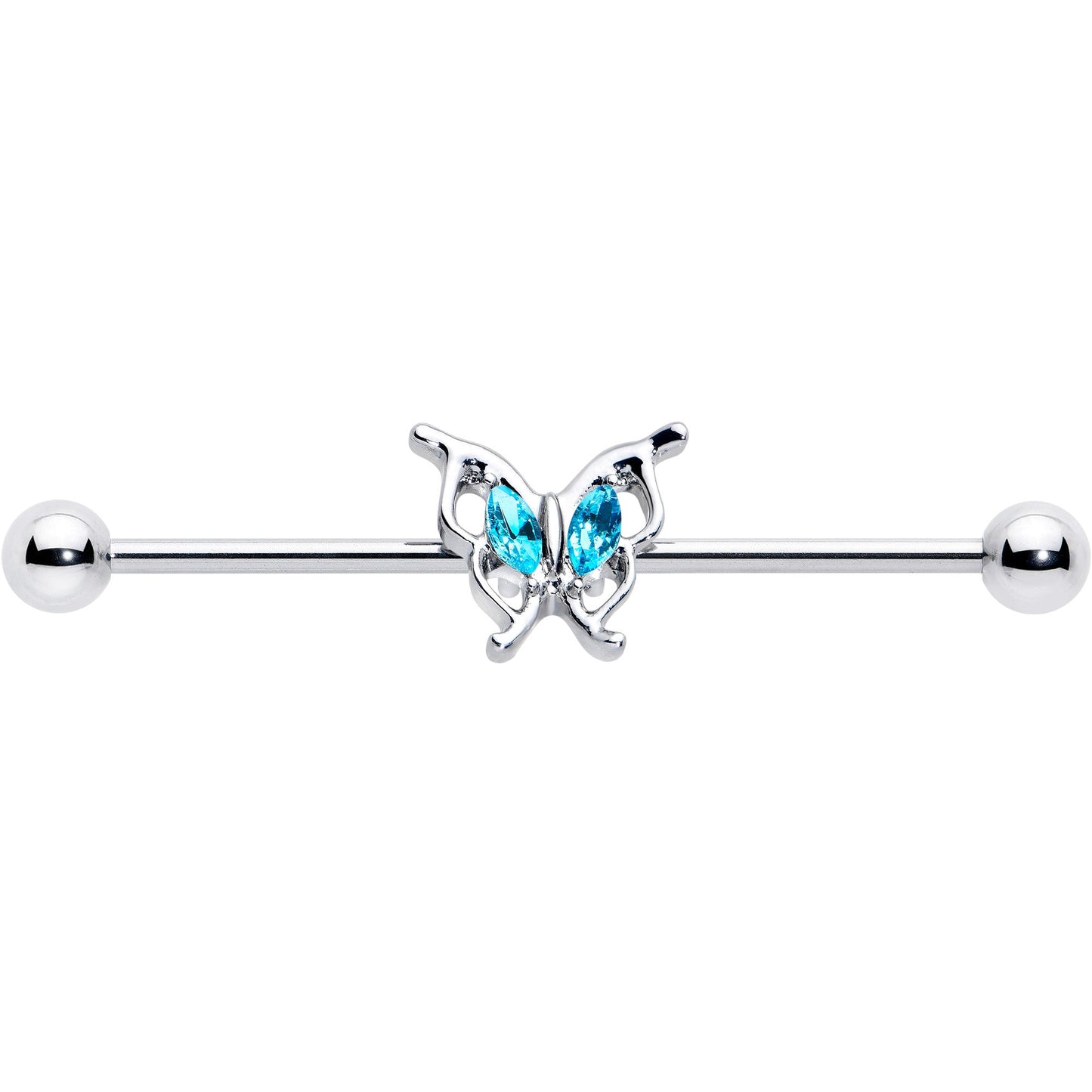14G Blue Gem Fancy Fab Butterfly Industrial Barbell 38mm