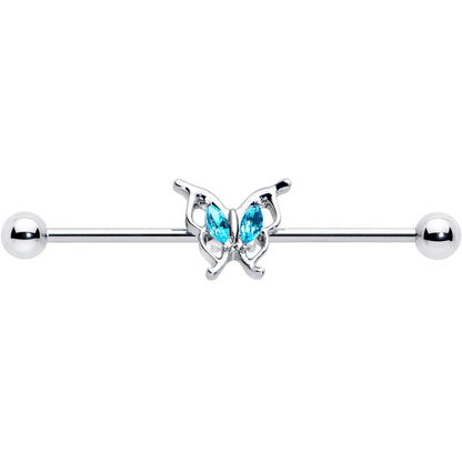 14G Blue Gem Fancy Fab Butterfly Industrial Barbell 38mm