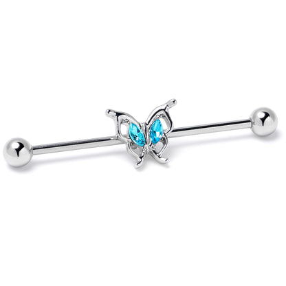 14G Blue Gem Fancy Fab Butterfly Industrial Barbell 38mm