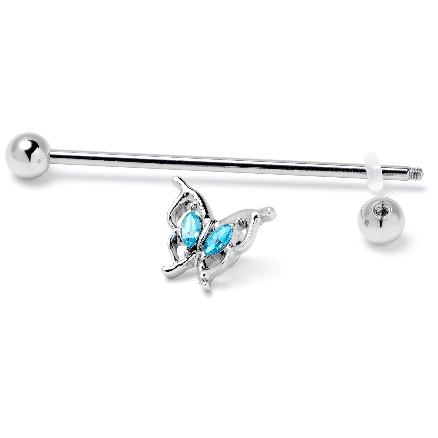 14G Blue Gem Fancy Fab Butterfly Industrial Barbell 38mm
