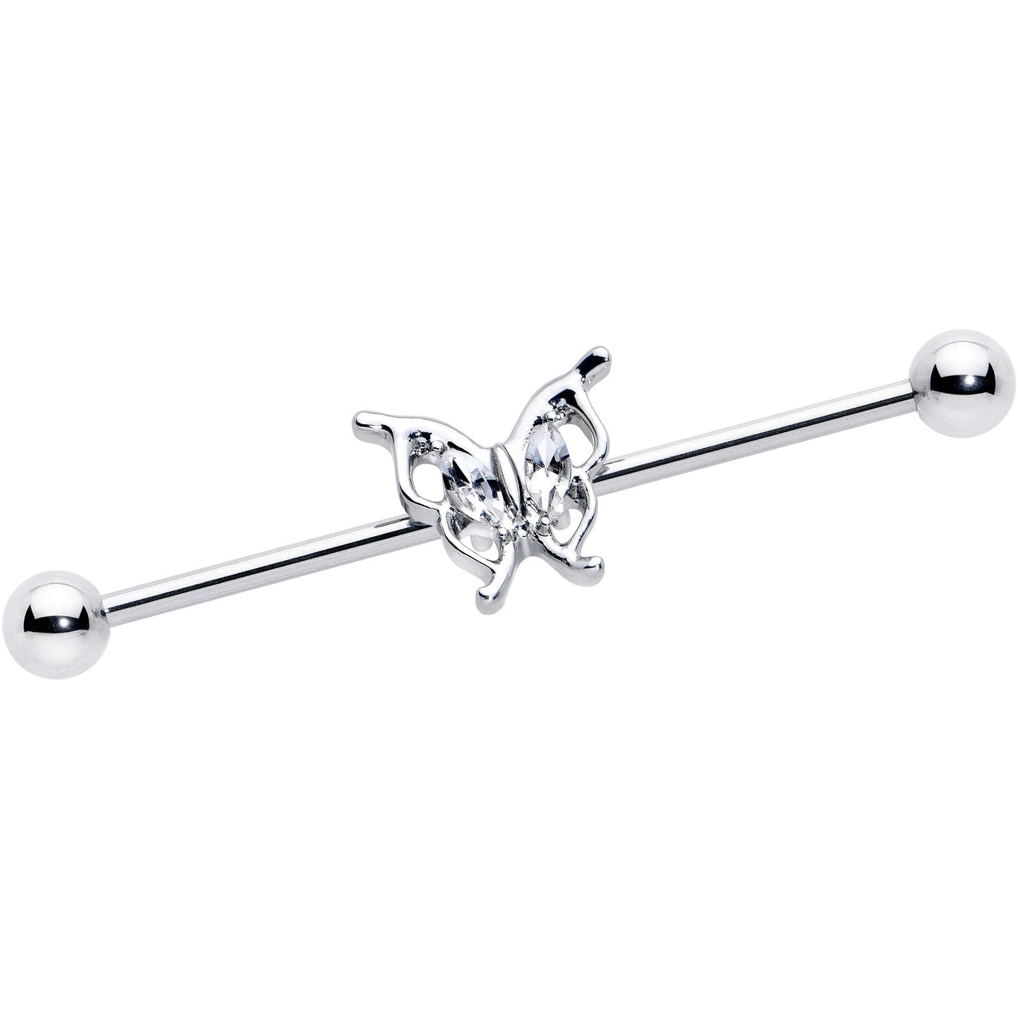 14G Clear Gem Fancy Fab Butterfly Industrial Barbell 38mm