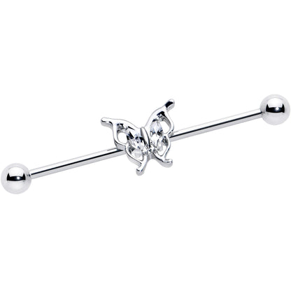 14G Clear Gem Fancy Fab Butterfly Industrial Barbell 38mm