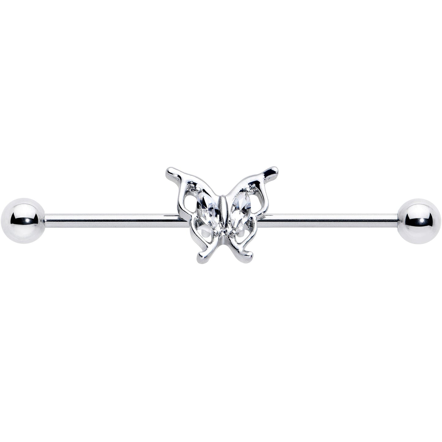 14G Clear Gem Fancy Fab Butterfly Industrial Barbell 38mm