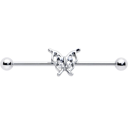 14G Clear Gem Fancy Fab Butterfly Industrial Barbell 38mm