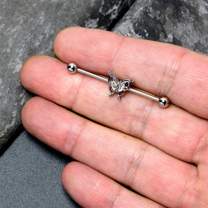 14G Clear Gem Fancy Fab Butterfly Industrial Barbell 38mm