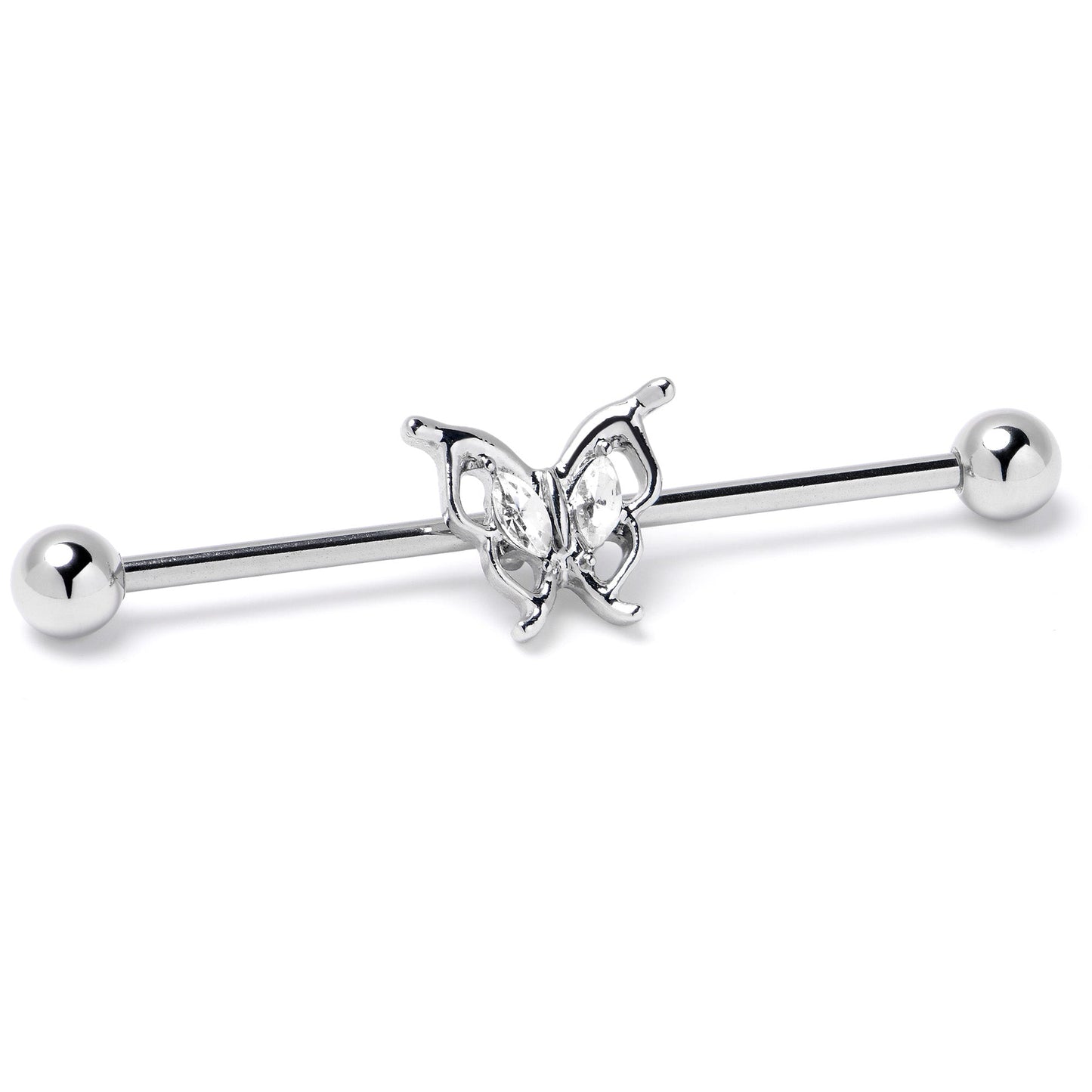 14G Clear Gem Fancy Fab Butterfly Industrial Barbell 38mm