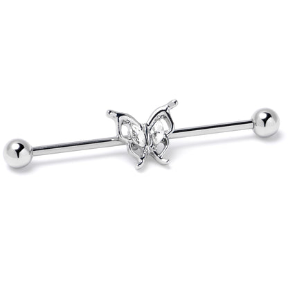 14G Clear Gem Fancy Fab Butterfly Industrial Barbell 38mm