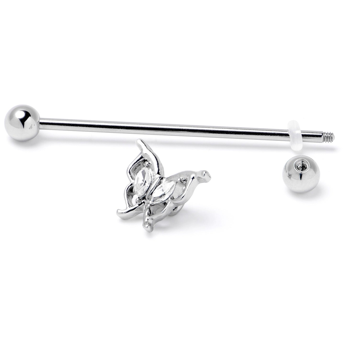14G Clear Gem Fancy Fab Butterfly Industrial Barbell 38mm
