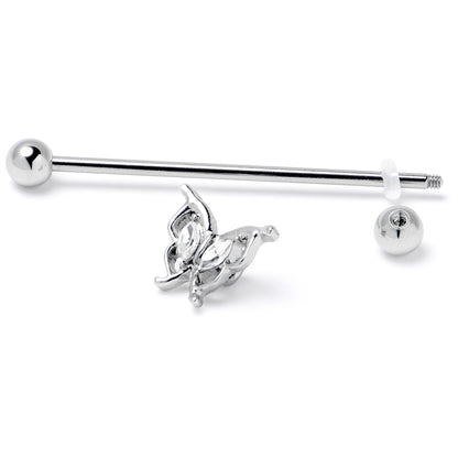 14G Clear Gem Fancy Fab Butterfly Industrial Barbell 38mm