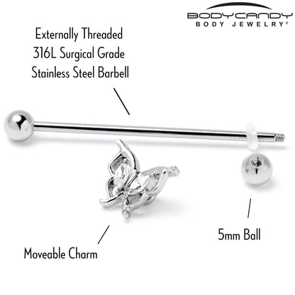 14G Clear Gem Fancy Fab Butterfly Industrial Barbell 38mm