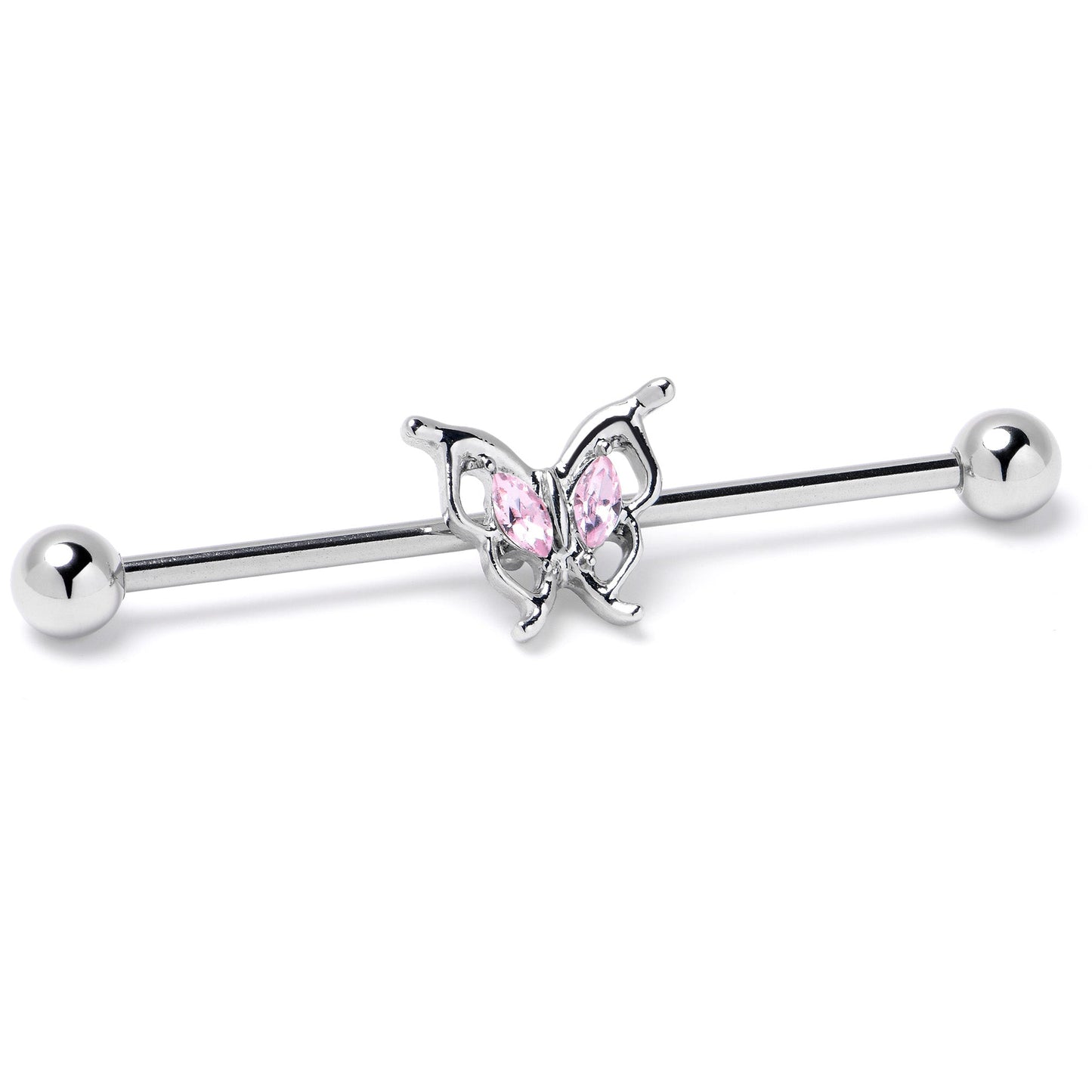 14G Pink Gem Fancy Fab Butterfly Industrial Barbell 38mm