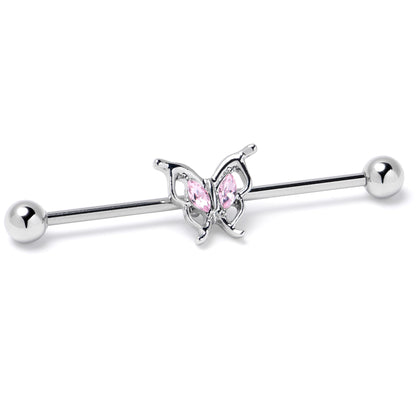 14G Pink Gem Fancy Fab Butterfly Industrial Barbell 38mm