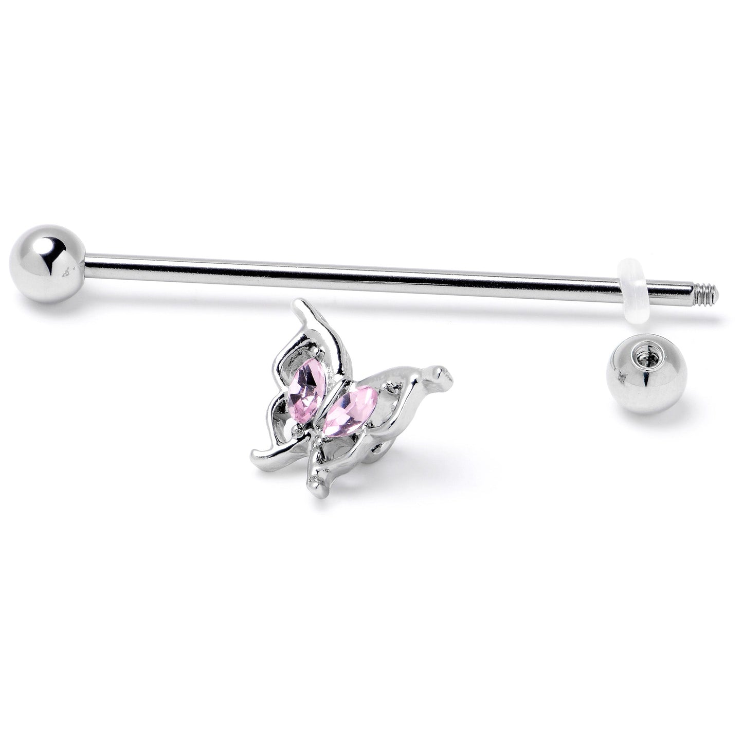 14G Pink Gem Fancy Fab Butterfly Industrial Barbell 38mm