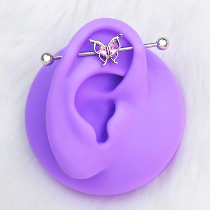 14G Pink Gem Fancy Fab Butterfly Industrial Barbell 38mm