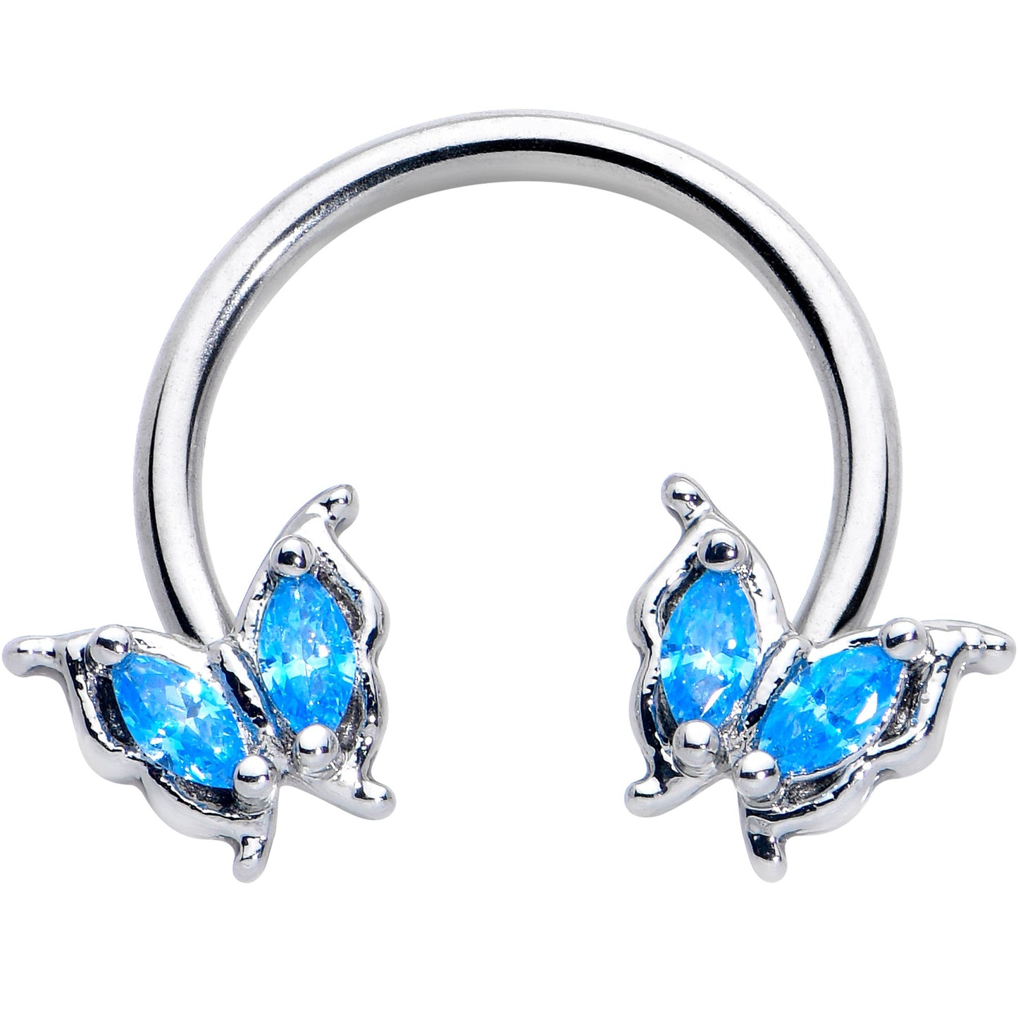 16G 3/8 Blue Gem Fancy Fab Butterfly Horseshoe Circular Barbell
