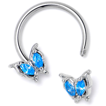 16G 3/8 Blue Gem Fancy Fab Butterfly Horseshoe Circular Barbell