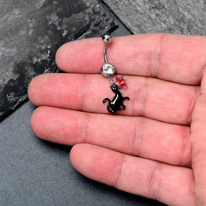 Clear Gem Butterfly Black Cat Dangle Belly Ring