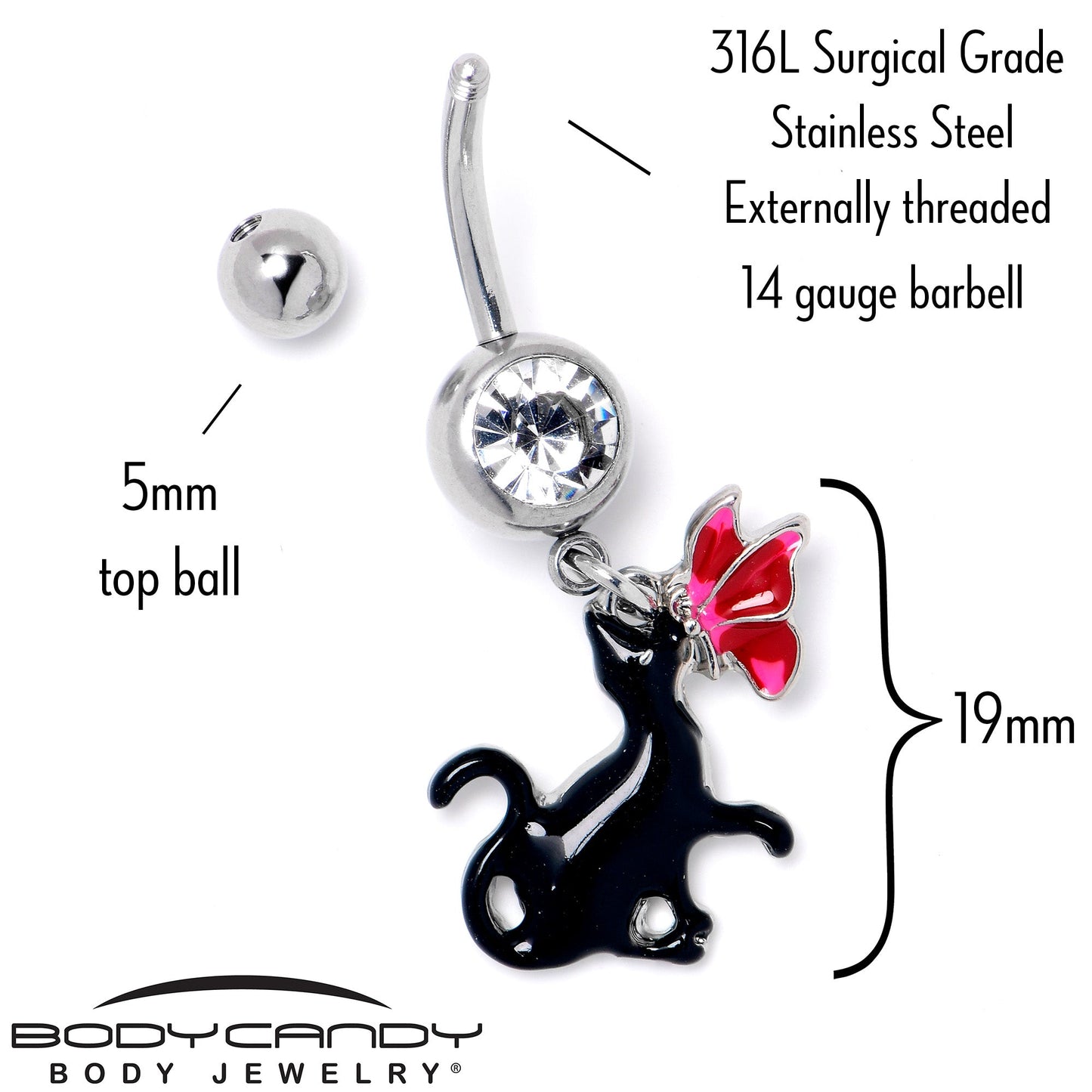 Clear Gem Butterfly Black Cat Dangle Belly Ring