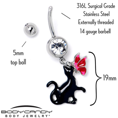 Clear Gem Butterfly Black Cat Dangle Belly Ring