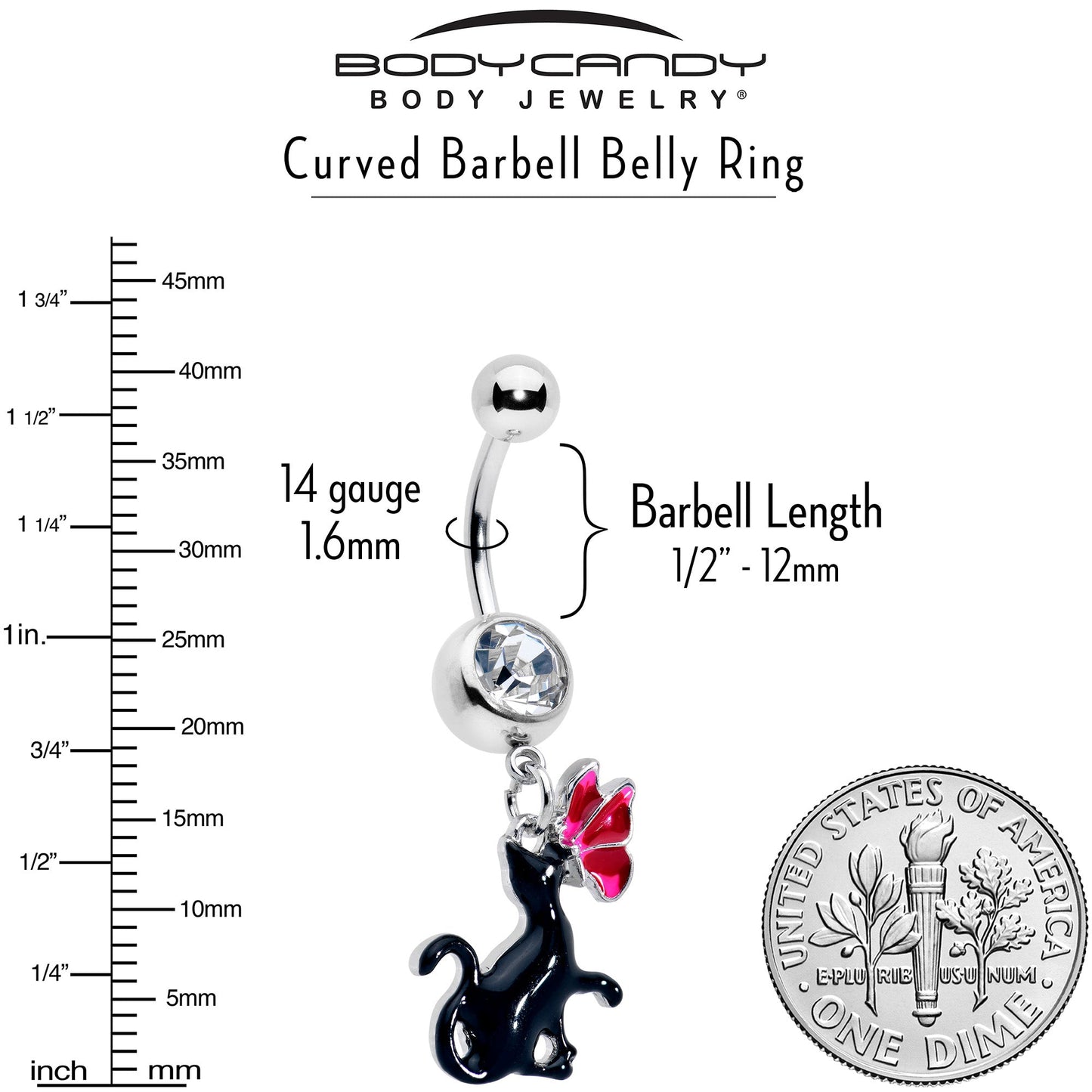 Clear Gem Butterfly Black Cat Dangle Belly Ring