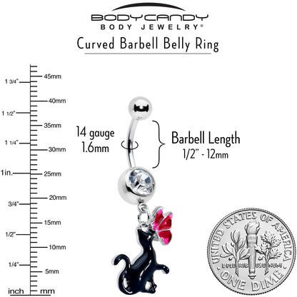 Clear Gem Butterfly Black Cat Dangle Belly Ring
