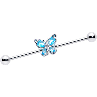 14G Blue Gem Baroque Beauty Butterfly Industrial Barbell 38mm