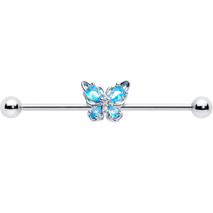 14G Blue Gem Baroque Beauty Butterfly Industrial Barbell 38mm