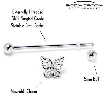 14G Clear Gem Baroque Beauty Butterfly Industrial Barbell 38mm