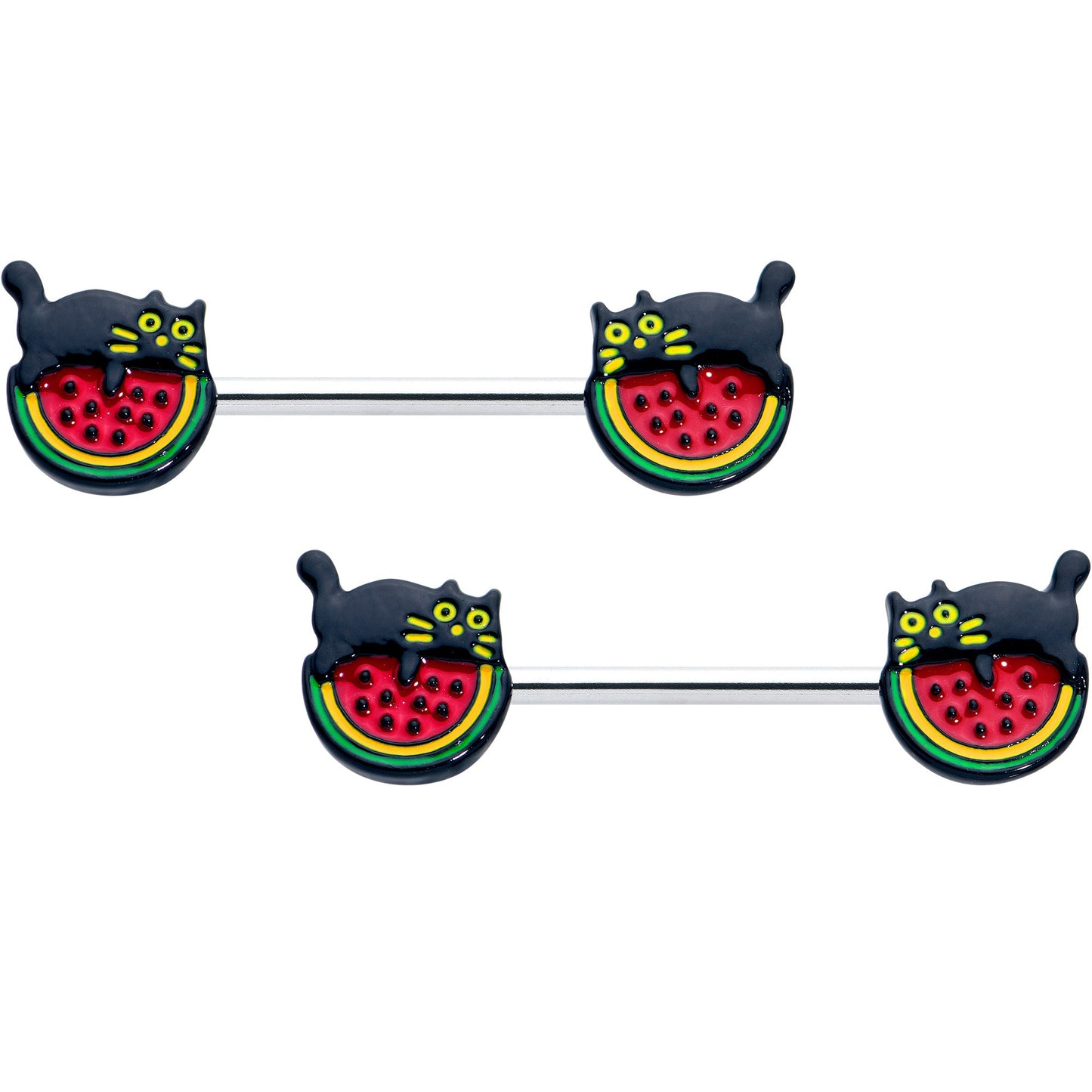 14G 9/16 Watermelon Cat Love Barbell Nipple Ring Set