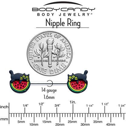 14G 9/16 Watermelon Cat Love Barbell Nipple Ring Set