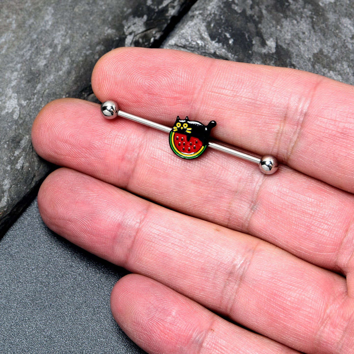 14G Watermelon Cat Love Industrial Barbell 38mm
