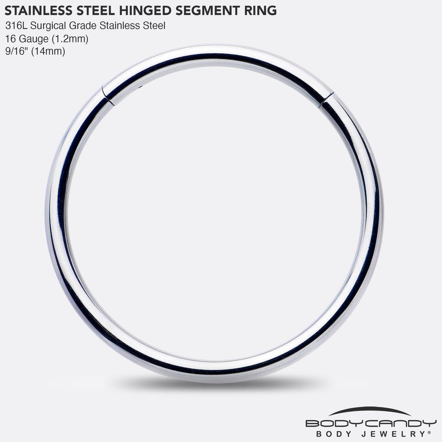 16G 9/16 316L Surgical Steel Precision Hinged Segment Hoop