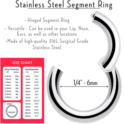 14G 1/4 316L Surgical Steel Precision Hinged Segment Hoop
