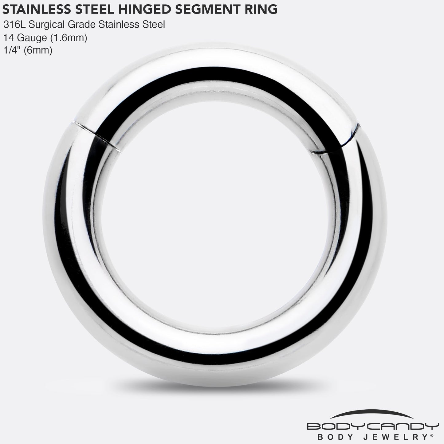 14G 1/4 316L Surgical Steel Precision Hinged Segment Hoop