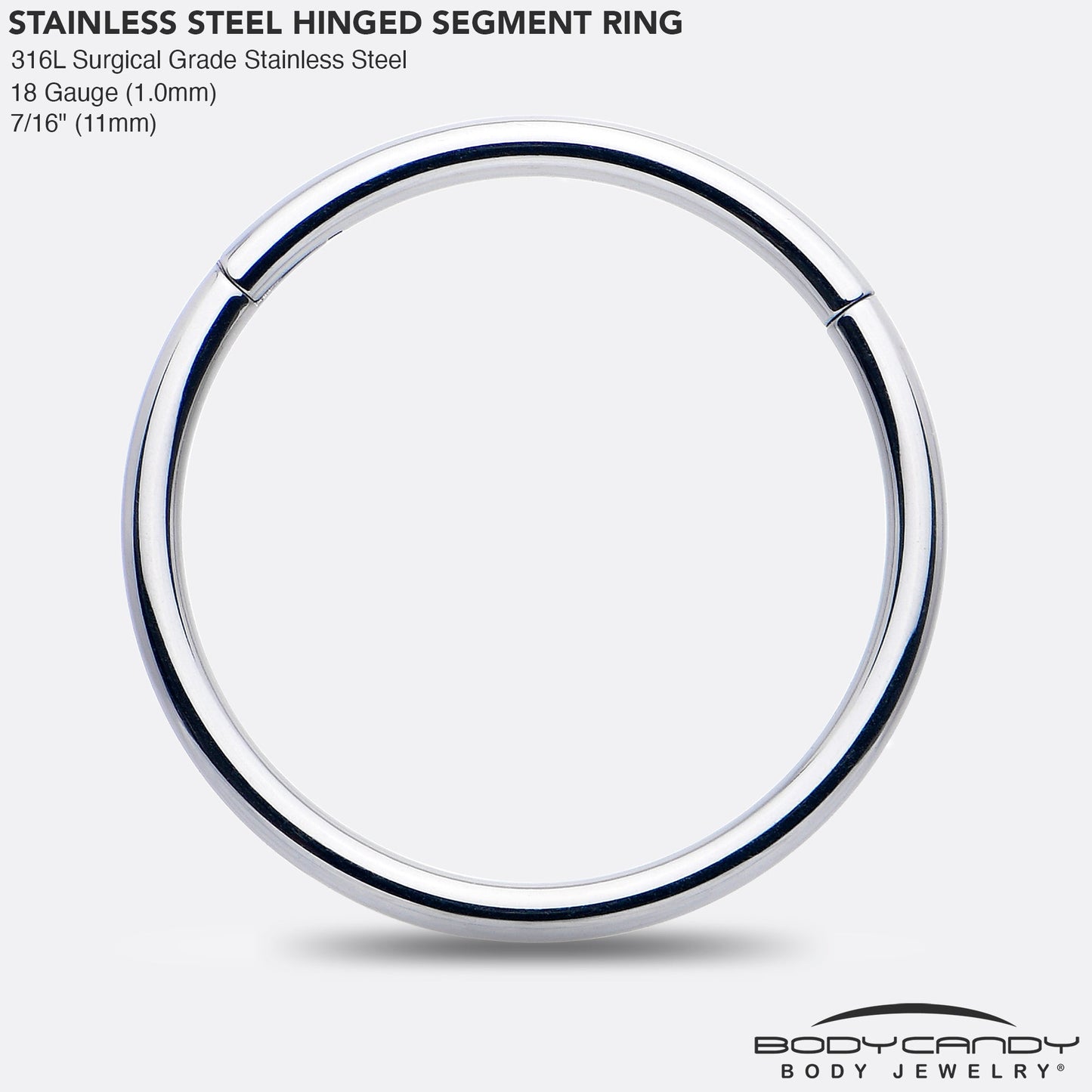 18G 7/16 316L Surgical Steel Precision Hinged Segment Hoop