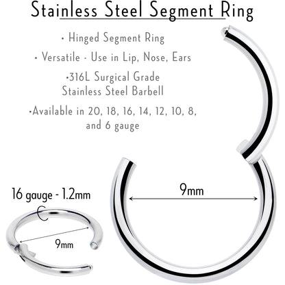16G 9mm 316L Surgical Steel Precision Hinged Segment Hoop