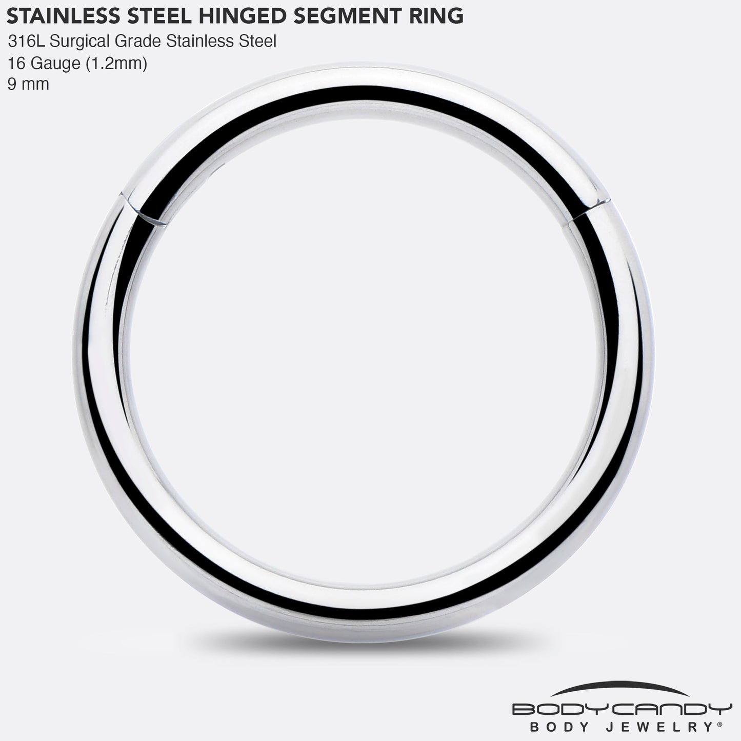 16G 9mm 316L Surgical Steel Precision Hinged Segment Hoop