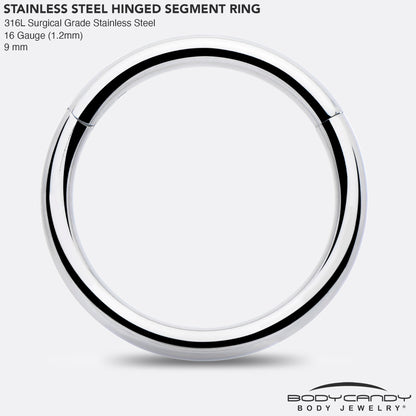 16G 9mm 316L Surgical Steel Precision Hinged Segment Hoop