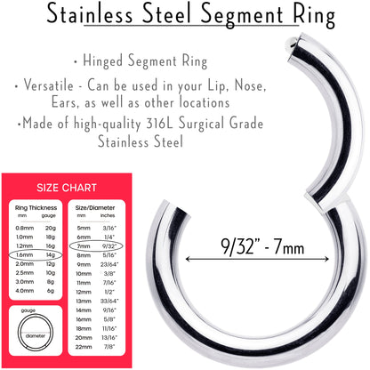 14G 7mm 316L Surgical Steel Precision Hinged Segment Hoop