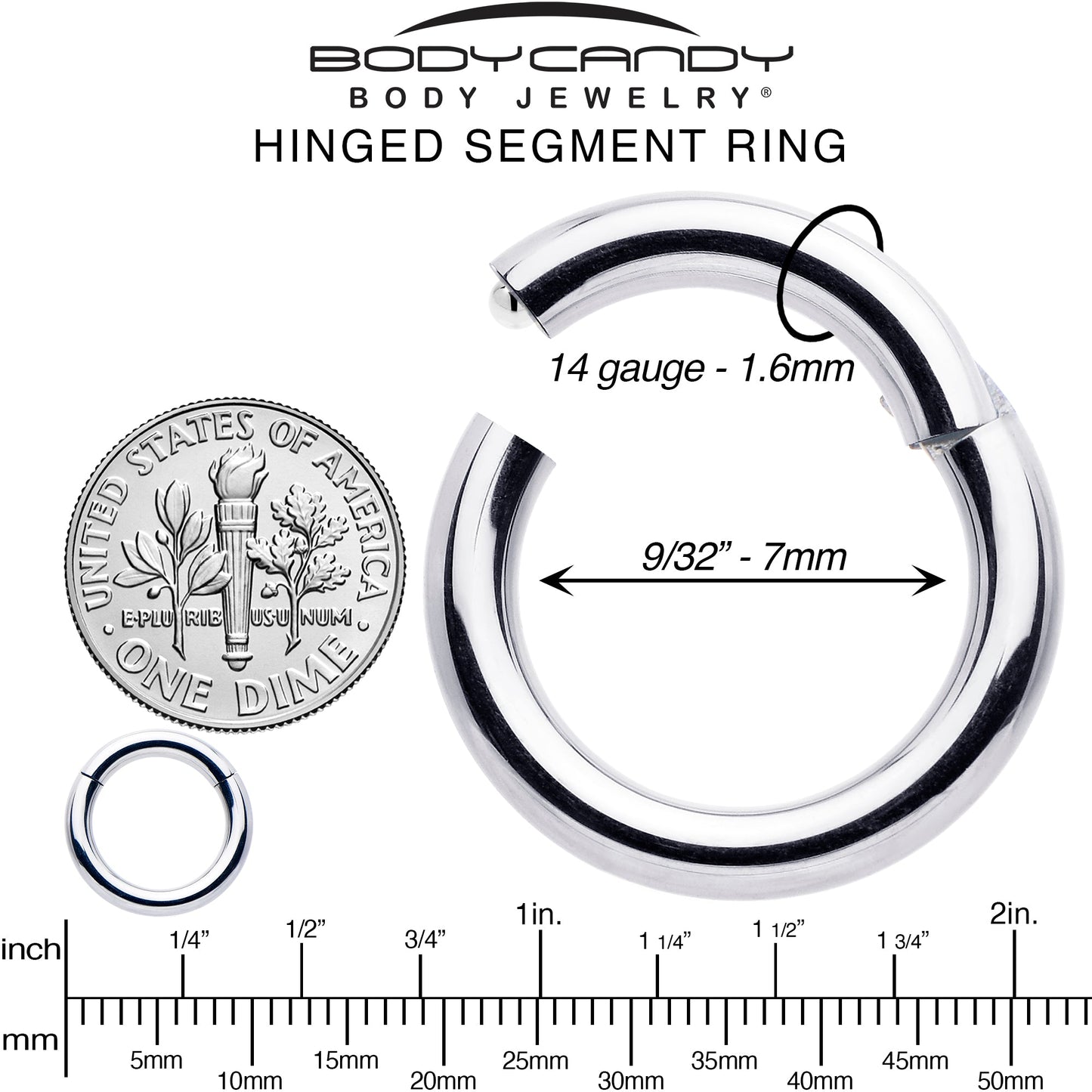 14G 7mm 316L Surgical Steel Precision Hinged Segment Hoop