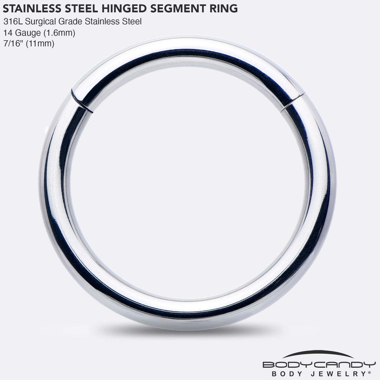 14G 7/16 316L Surgical Steel Precision Hinged Segment Hoop