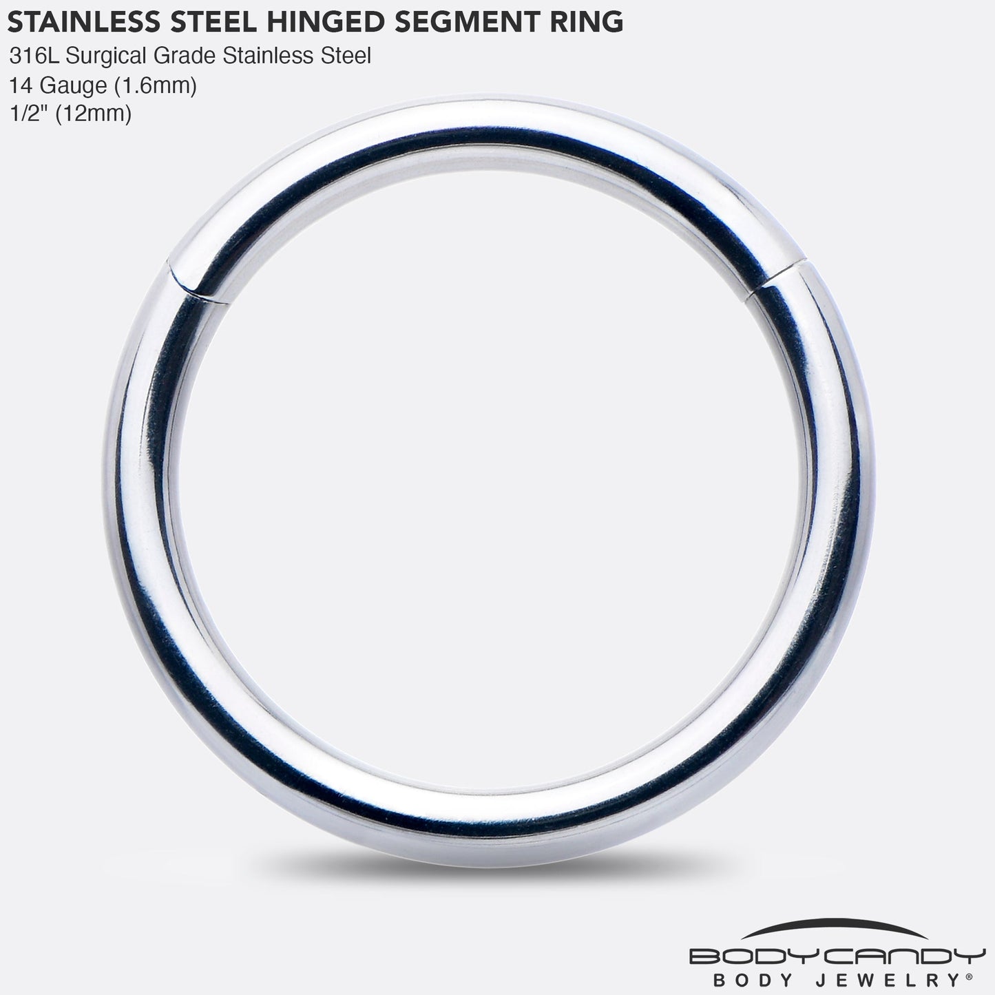 14G 1/2 316L Surgical Steel Precision Hinged Segment Hoop