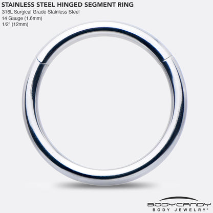 14G 1/2 316L Surgical Steel Precision Hinged Segment Hoop