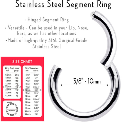 12G 3/8 316L Surgical Steel Precision Hinged Segment Hoop